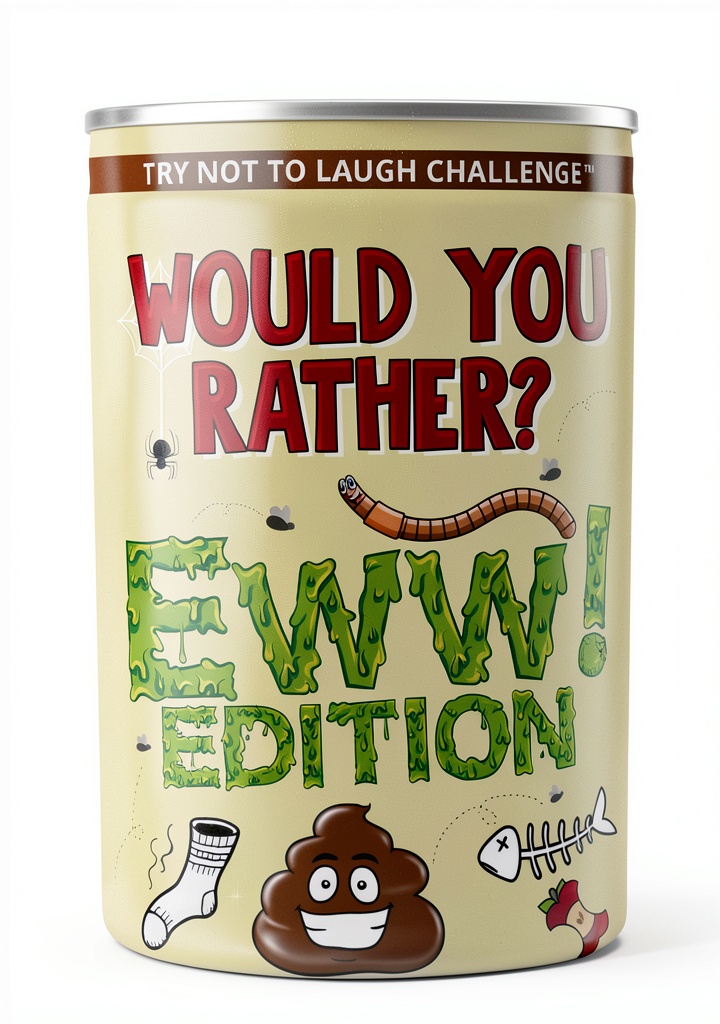 Installing Would You Rather? Illustrated Kids Joke Book by Try Not To Laugh on a wooden desk